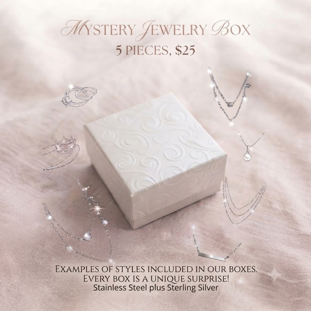 Mystery Jewelry Box — 5 Surprise Pieces — Stainless Steel & Sterling Silver